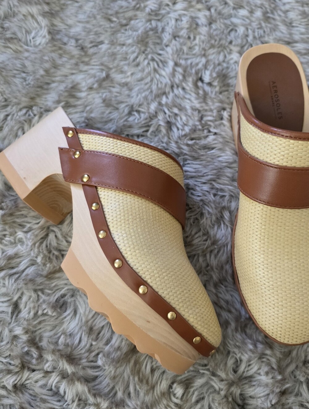 Aerosoles Pedro Clogs Natural Combo Veganโ Raffia Women's Size 6.5